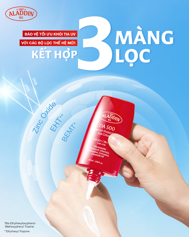 Kem chống nắng phổ rộng Aladdin Rx DA500 SPF 50+/ PA++++ Kem chống nắng phổ rộng Aladdin Rx DA500 SPF 50+/ PA++++
