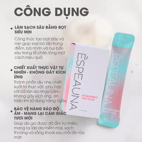Espeauna Bọt Rửa Mặt Siêu Mịn Microbubble Whip Foam 4ml x 20 gói