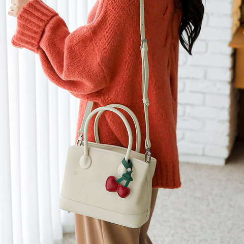 [Valenpolo] Cowhide handbag decorated with cherry shapes